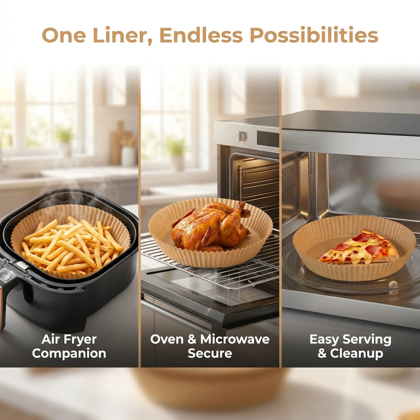 100PCS Disposable Air Fryer Paper Liners, Non-Stick Oil-Proof Water-Resistant Parchment Paper for Baking, Cooking, Roasting, Microwave Oven, Air Fryer Accessories