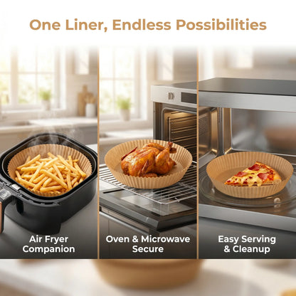 100PCS Disposable Air Fryer Paper Liners, Non-Stick Oil-Proof Water-Resistant Parchment Paper for Baking, Cooking, Roasting, Microwave Oven, Air Fryer Accessories