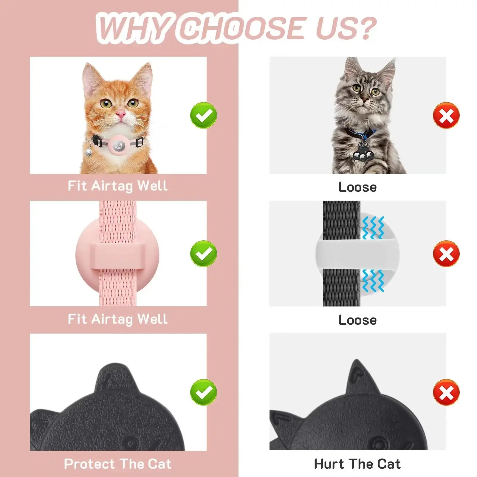 2 Pack Adjustable Reflective Cat Collar with Bell, Airtag Compatible, Safe Buckle for Boys & Girls, Kittens, Pet Supplies, Gifts (No Airtag)