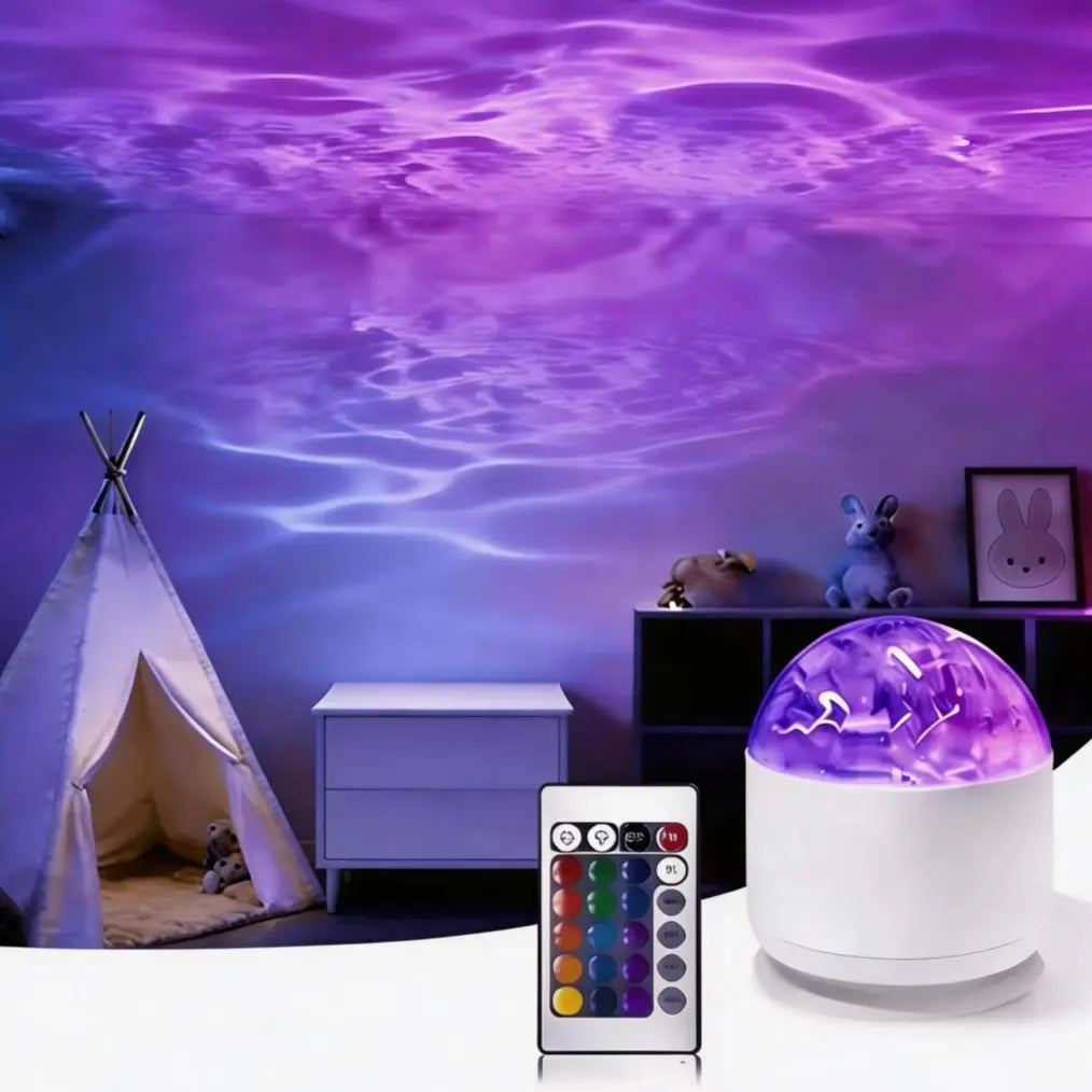 Aurora & Water Ripple 2-In-1 Projector Light – RGB Atmosphere Lamp with Remote Control, USB Powered Ambient Light for Bedroom, Party & Relaxation, Dynamic Mood Lighting Effects, Ideal for Decorations & Christmas Gifts