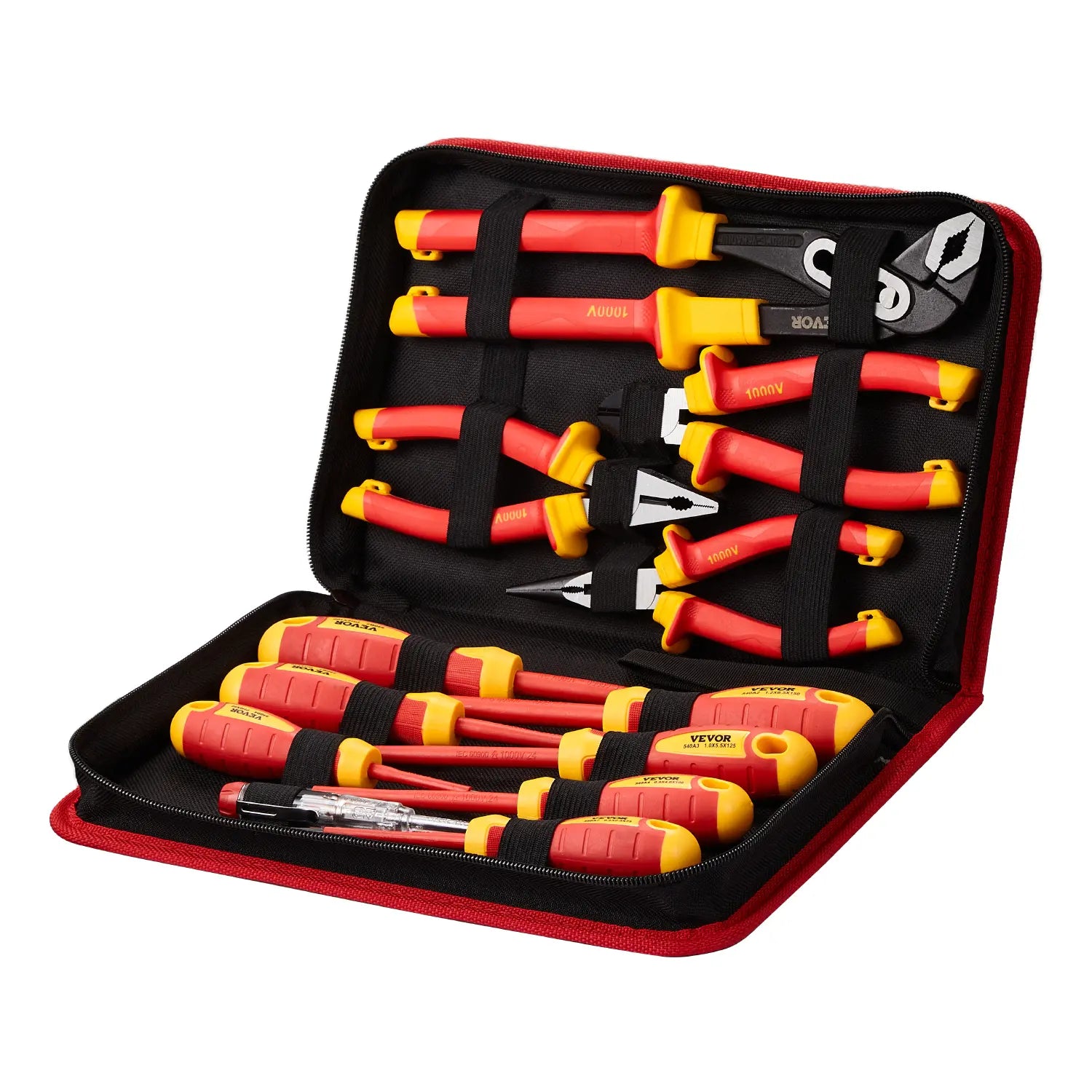 【Dealsforyoudays】Vevor Insulated Screwdriver Set, 12-Piece Professional Electrical Screwdriver Set, 1000V Insulated Electrician Tool Set, with Magnetic Phillips Slotted Tips, Insulated Pliers, and Diagonal Pliers