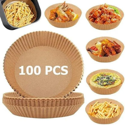100PCS Disposable Air Fryer Paper Liners, Non-Stick Oil-Proof Water-Resistant Parchment Paper for Baking, Cooking, Roasting, Microwave Oven, Air Fryer Accessories