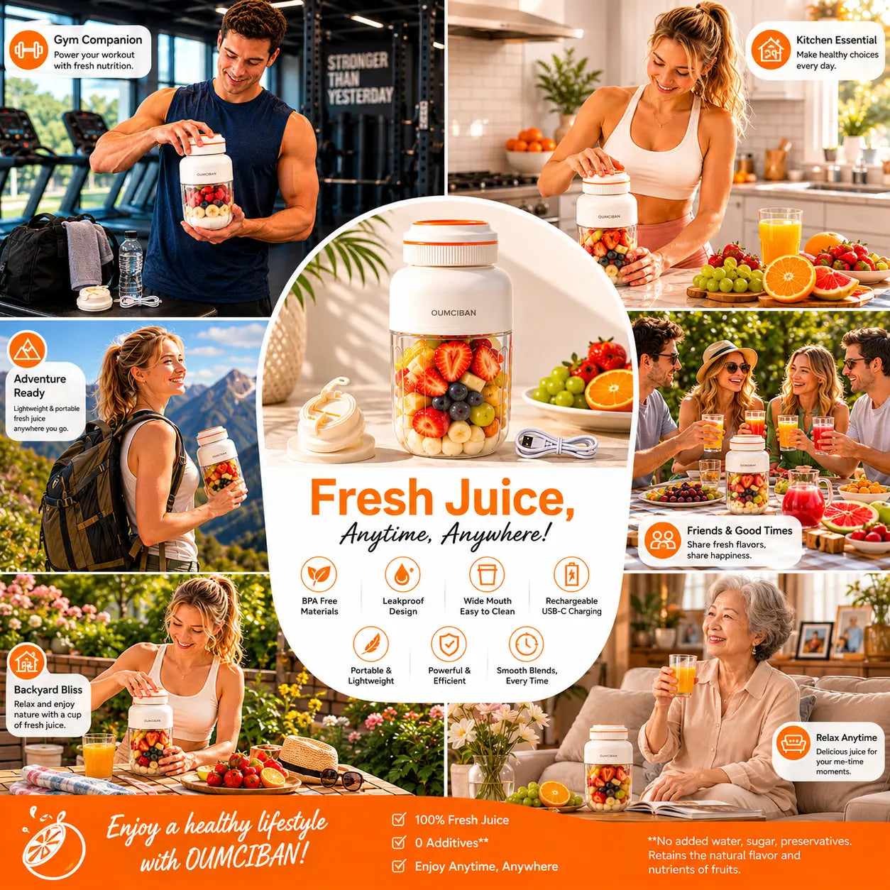 44 Oz Portable Blender, Personal Smoothie Blender with Stainless Steel Blades, USB Rechargeable Juice Blender Cup for Protein Shakes, Fresh Juice, Fruit Smoothies & Ice Crushing, Large Capacity Travel Blender
