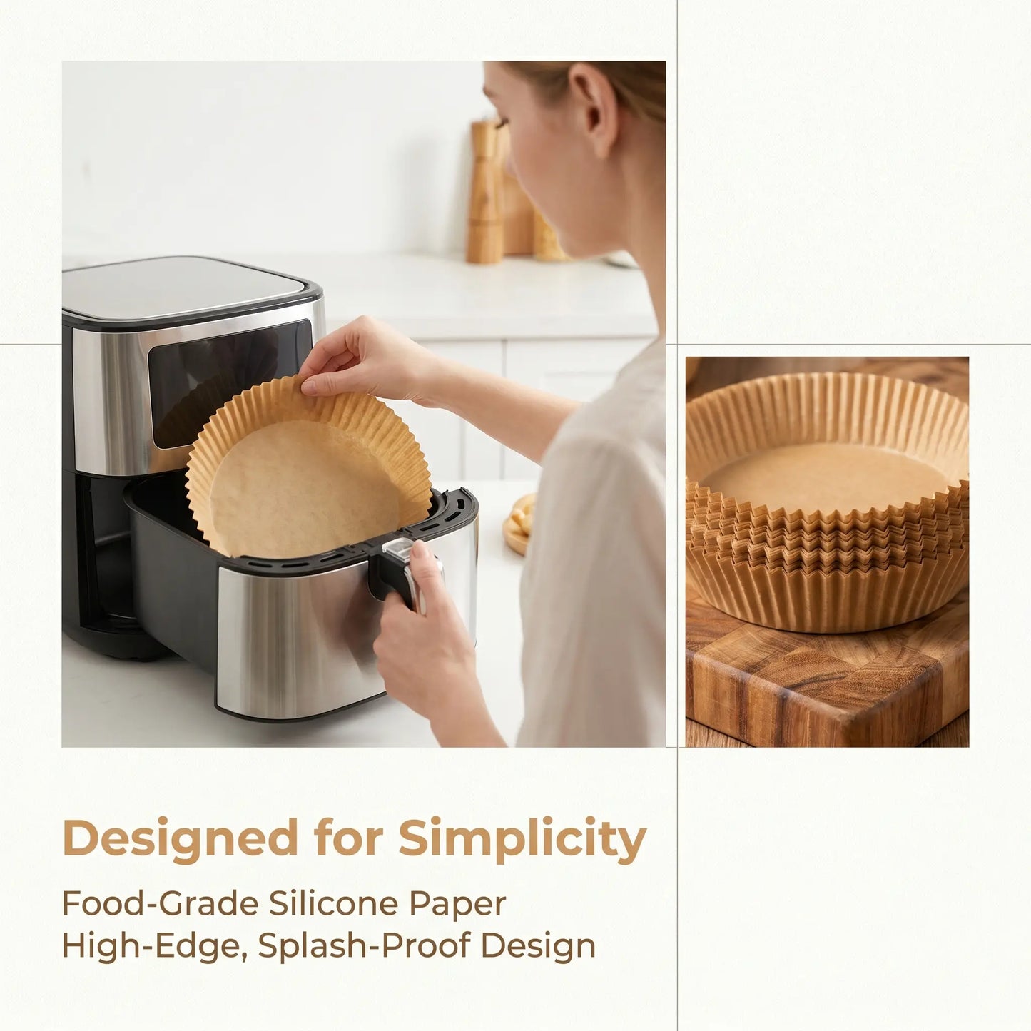 100PCS Disposable Air Fryer Paper Liners, Non-Stick Oil-Proof Water-Resistant Parchment Paper for Baking, Cooking, Roasting, Microwave Oven, Air Fryer Accessories