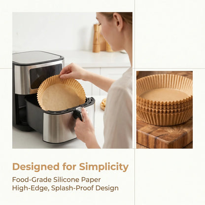 100PCS Disposable Air Fryer Paper Liners, Non-Stick Oil-Proof Water-Resistant Parchment Paper for Baking, Cooking, Roasting, Microwave Oven, Air Fryer Accessories