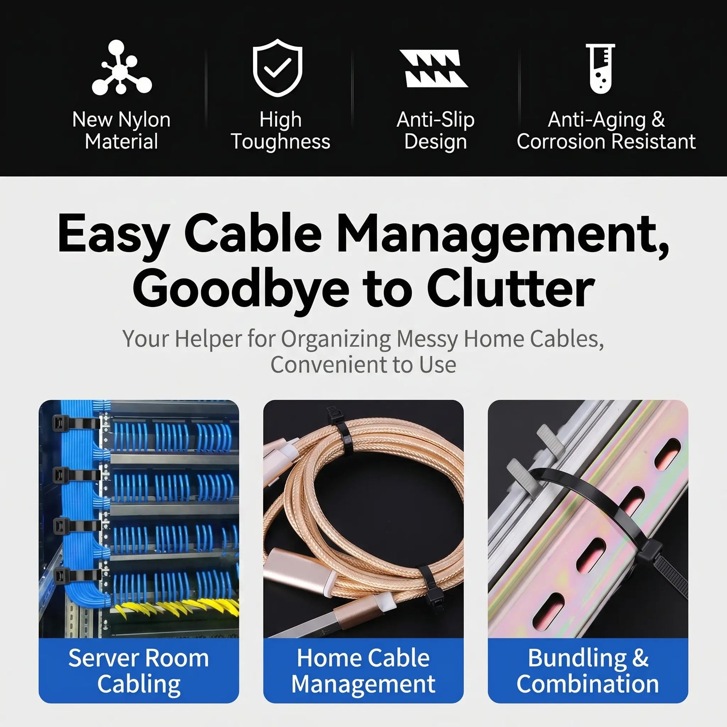 【Summervibes】100Pcs Heavy Duty Zip Ties 12 Inch 50LBS High Tensile Strength UV Resistant Self Locking Nylon Cable Ties for Home Office Garden and Workshop Emergency Repairs Vehicle Repair