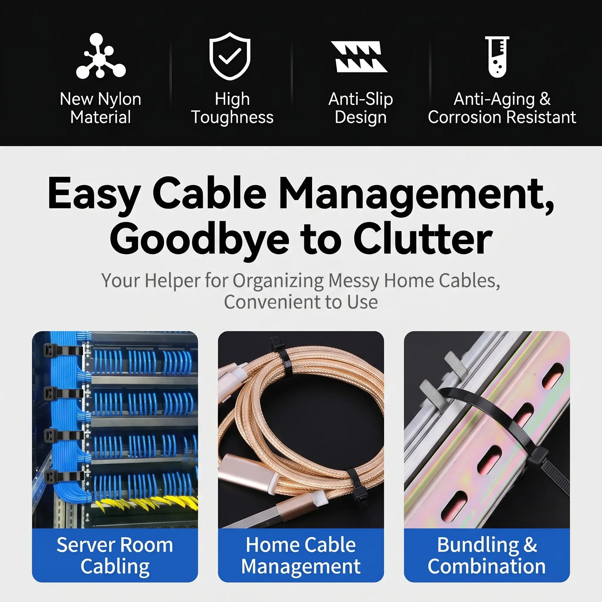 【Summervibes】100Pcs Heavy Duty Zip Ties 12 Inch 50LBS High Tensile Strength UV Resistant Self Locking Nylon Cable Ties for Home Office Garden and Workshop Emergency Repairs Vehicle Repair