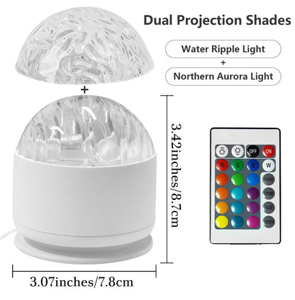 Aurora & Water Ripple 2-In-1 Projector Light – RGB Atmosphere Lamp with Remote Control, USB Powered Ambient Light for Bedroom, Party & Relaxation, Dynamic Mood Lighting Effects, Ideal for Decorations & Christmas Gifts