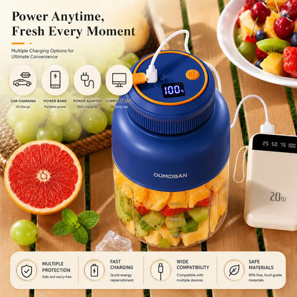 44 Oz Portable Blender, Personal Smoothie Blender with Stainless Steel Blades, USB Rechargeable Juice Blender Cup for Protein Shakes, Fresh Juice, Fruit Smoothies & Ice Crushing, Large Capacity Travel Blender