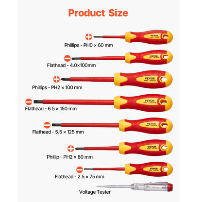 【Dealsforyoudays】Vevor Insulated Screwdriver Set, 12-Piece Professional Electrical Screwdriver Set, 1000V Insulated Electrician Tool Set, with Magnetic Phillips Slotted Tips, Insulated Pliers, and Diagonal Pliers