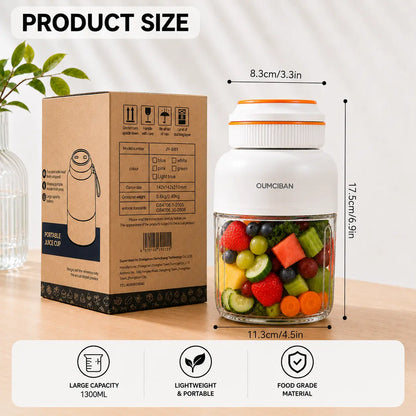 44 Oz Portable Blender, Personal Smoothie Blender with Stainless Steel Blades, USB Rechargeable Juice Blender Cup for Protein Shakes, Fresh Juice, Fruit Smoothies & Ice Crushing, Large Capacity Travel Blender