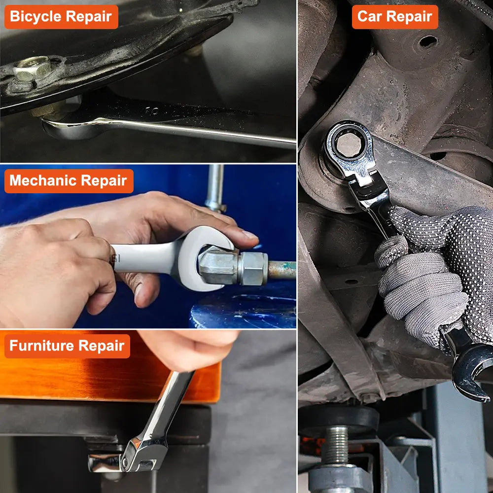 6Pcs/12Pcs Ratchet Wrench Setwith 180° Rotating Flexible Head，Metric Size，Mirror Chrome Plated Square Drive Quick Ratchet Full Set，Home Auto Repair Tools, Hardware Tools, Ideal Gift for Husband or Father