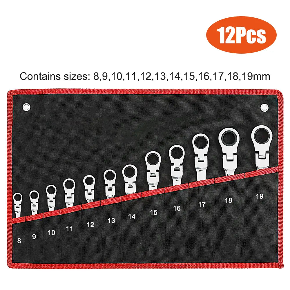 6Pcs/12Pcs Ratchet Wrench Setwith 180° Rotating Flexible Head，Metric Size，Mirror Chrome Plated Square Drive Quick Ratchet Full Set，Home Auto Repair Tools, Hardware Tools, Ideal Gift for Husband or Father