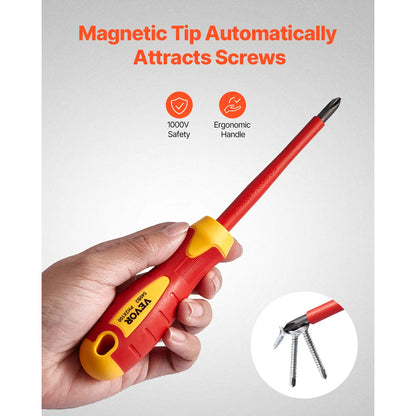 【Dealsforyoudays】Vevor Insulated Screwdriver Set, 12-Piece Professional Electrical Screwdriver Set, 1000V Insulated Electrician Tool Set, with Magnetic Phillips Slotted Tips, Insulated Pliers, and Diagonal Pliers
