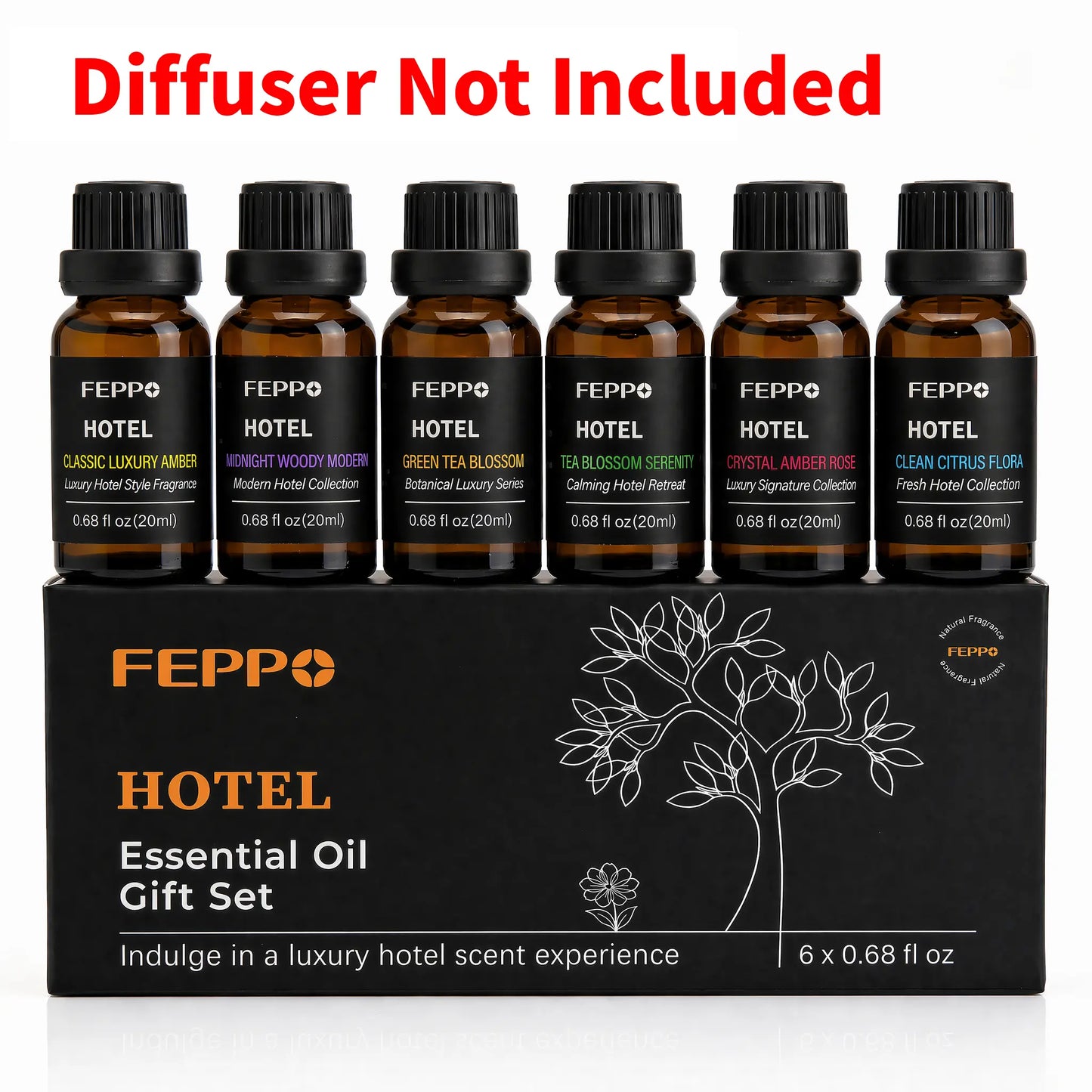 FEPPO Waterless Diffuser - Cold Air Waterless Essential Oil Diffuser Starter Kit with 5X20Ml Hotel Scent Oils, Quiet Smart Scent Diffuser, 6 Intensity, Timer, 1000 Sq. Ft for Home, Office, Hotel, Yoga