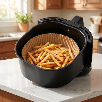 100PCS Disposable Air Fryer Paper Liners, Non-Stick Oil-Proof Water-Resistant Parchment Paper for Baking, Cooking, Roasting, Microwave Oven, Air Fryer Accessories