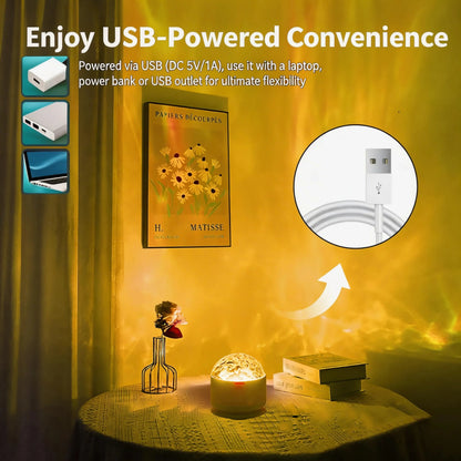 Aurora & Water Ripple 2-In-1 Projector Light – RGB Atmosphere Lamp with Remote Control, USB Powered Ambient Light for Bedroom, Party & Relaxation, Dynamic Mood Lighting Effects, Ideal for Decorations & Christmas Gifts
