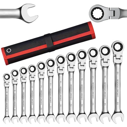 6Pcs/12Pcs Ratchet Wrench Setwith 180° Rotating Flexible Head，Metric Size，Mirror Chrome Plated Square Drive Quick Ratchet Full Set，Home Auto Repair Tools, Hardware Tools, Ideal Gift for Husband or Father