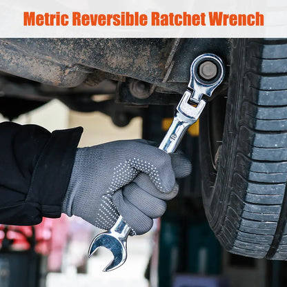 6Pcs/12Pcs Ratchet Wrench Setwith 180° Rotating Flexible Head，Metric Size，Mirror Chrome Plated Square Drive Quick Ratchet Full Set，Home Auto Repair Tools, Hardware Tools, Ideal Gift for Husband or Father