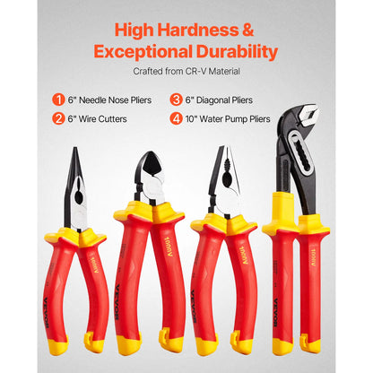 【Dealsforyoudays】Vevor Insulated Screwdriver Set, 12-Piece Professional Electrical Screwdriver Set, 1000V Insulated Electrician Tool Set, with Magnetic Phillips Slotted Tips, Insulated Pliers, and Diagonal Pliers