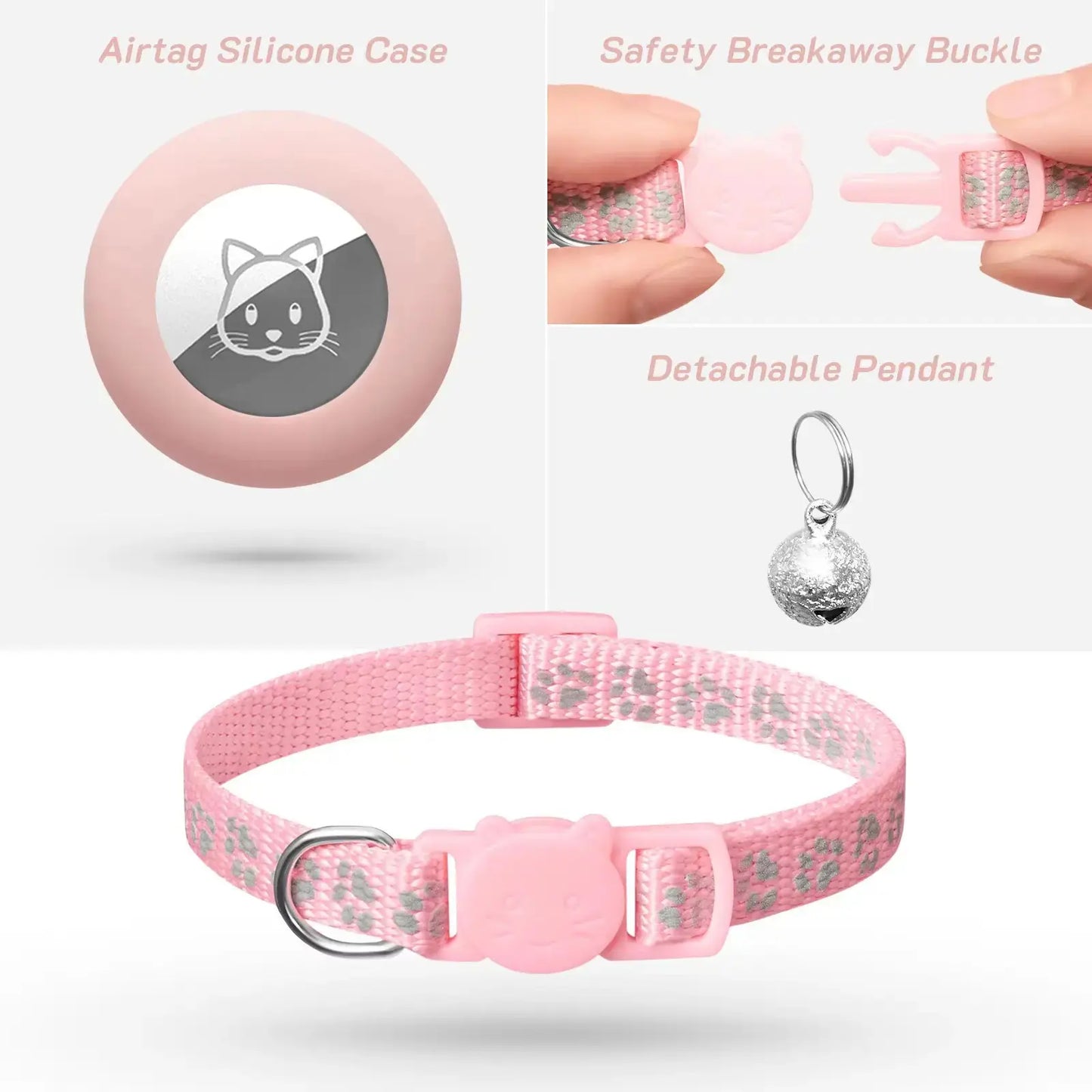 2 Pack Adjustable Reflective Cat Collar with Bell, Airtag Compatible, Safe Buckle for Boys & Girls, Kittens, Pet Supplies, Gifts (No Airtag)