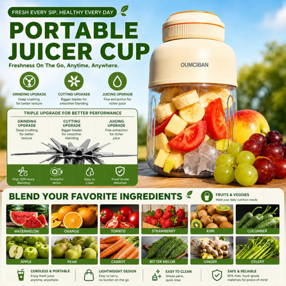 44 Oz Portable Blender, Personal Smoothie Blender with Stainless Steel Blades, USB Rechargeable Juice Blender Cup for Protein Shakes, Fresh Juice, Fruit Smoothies & Ice Crushing, Large Capacity Travel Blender