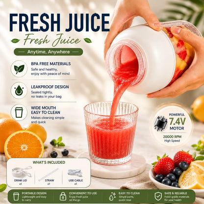 44 Oz Portable Blender, Personal Smoothie Blender with Stainless Steel Blades, USB Rechargeable Juice Blender Cup for Protein Shakes, Fresh Juice, Fruit Smoothies & Ice Crushing, Large Capacity Travel Blender