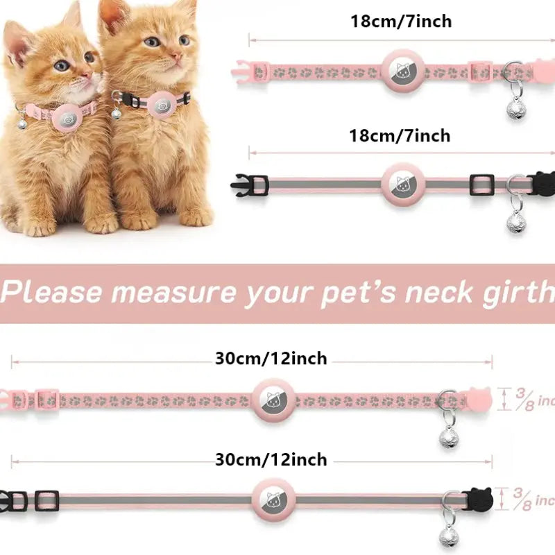 2 Pack Adjustable Reflective Cat Collar with Bell, Airtag Compatible, Safe Buckle for Boys & Girls, Kittens, Pet Supplies, Gifts (No Airtag)