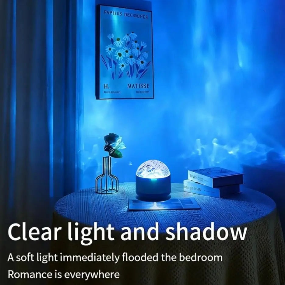 Aurora & Water Ripple 2-In-1 Projector Light – RGB Atmosphere Lamp with Remote Control, USB Powered Ambient Light for Bedroom, Party & Relaxation, Dynamic Mood Lighting Effects, Ideal for Decorations & Christmas Gifts