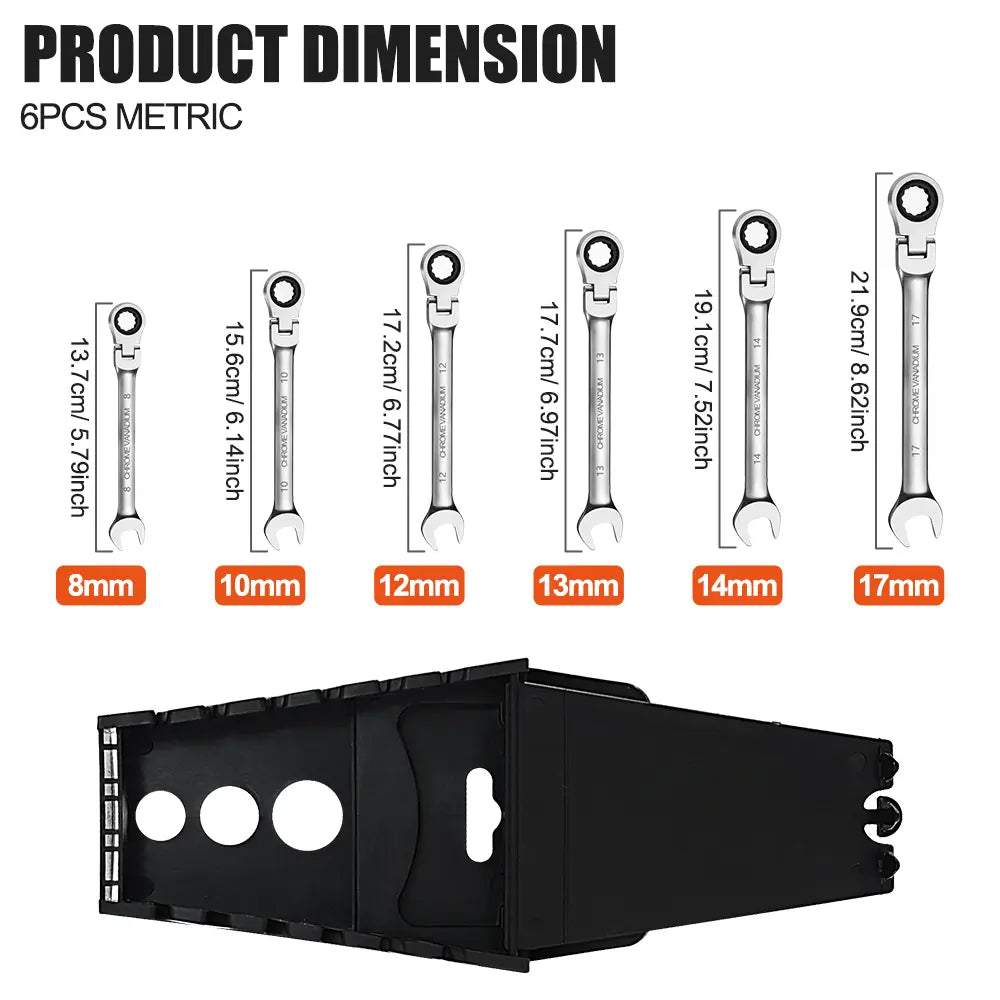 6Pcs/12Pcs Ratchet Wrench Setwith 180° Rotating Flexible Head，Metric Size，Mirror Chrome Plated Square Drive Quick Ratchet Full Set，Home Auto Repair Tools, Hardware Tools, Ideal Gift for Husband or Father