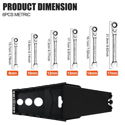 6Pcs/12Pcs Ratchet Wrench Setwith 180° Rotating Flexible Head，Metric Size，Mirror Chrome Plated Square Drive Quick Ratchet Full Set，Home Auto Repair Tools, Hardware Tools, Ideal Gift for Husband or Father