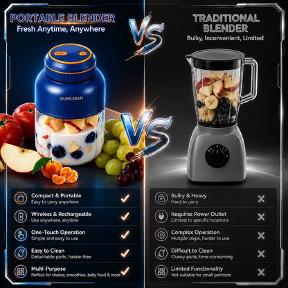 44 Oz Portable Blender, Personal Smoothie Blender with Stainless Steel Blades, USB Rechargeable Juice Blender Cup for Protein Shakes, Fresh Juice, Fruit Smoothies & Ice Crushing, Large Capacity Travel Blender